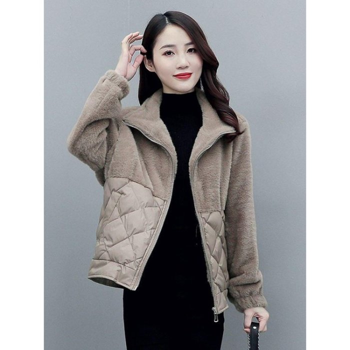 棉衣女短版2022年冬裝新款韓版寬鬆皮毛一件式羽絨棉服小棉襖外套潮-無印量品