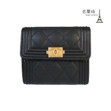 【巴黎站二手名牌專賣店】＊全新現貨＊CHANEL香奈兒真品＊A80734經典BOY黑荔枝皮金雙C釦式三折短夾