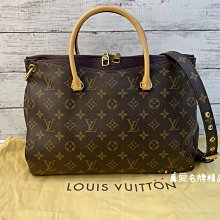 《真愛名牌精品》LV M40908 Pallas 老花 紫邊 手提 斜背 兩用包 (可放A4) *未使用95成新*