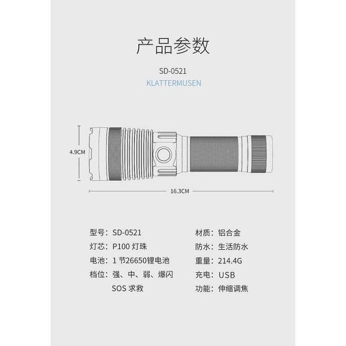 微笑鯊 SD0521 XHP360 Led手電筒超強光手電筒26650 USB變-來可家居