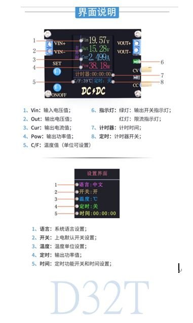 DC- DC 自動升降壓模組轉換器 CC CV電源電壓表 可調式穩壓電源