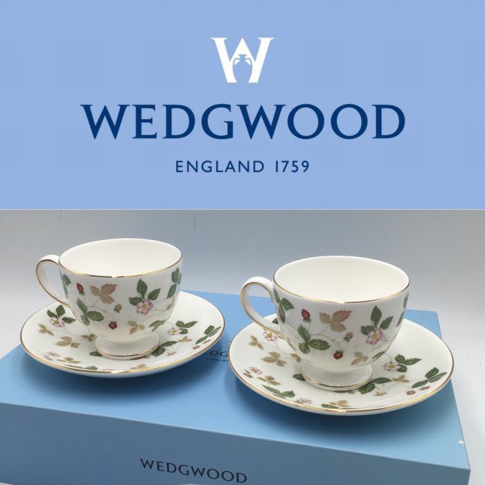 【皮老闆二店】 新古真品 WEDG WOOD 下午茶杯組 草莓野莓系列 英國名瓷  咖啡杯組 盒裝 黃216