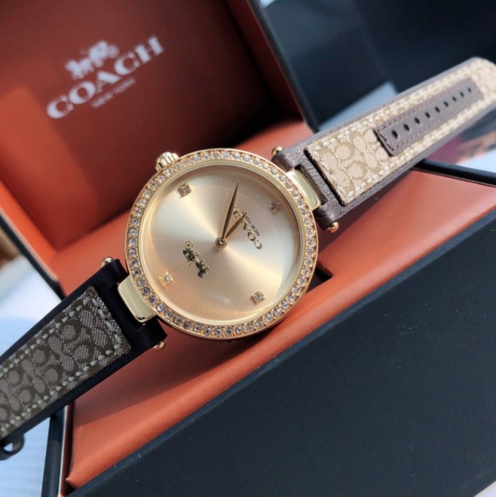 品牌特賣店 美國代購 COACH 14503456 水鑽圈 金色錶盤 石英女士手錶 腕錶 美國100%正品代購 附件齊全