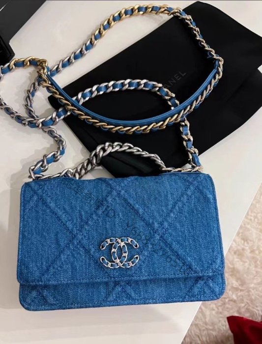 琪琪二手正品 CHANEL 香奈兒 19 Bag系列 單寧牛仔 WOC 菱格紋鏈條包 女款 藍色