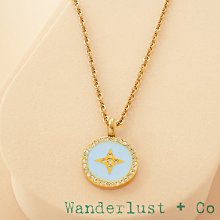 Wanderlust+Co 澳洲品牌 鑲鑽星星圓形項鍊 寧靜藍X金色 Aster Blue絕版下殺