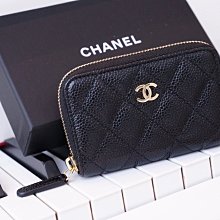 Chanel A69271 荔枝格紋 卡片零錢夾 黑銀