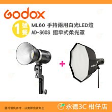 神牛 Godox ML60 手持兩用白光LED燈+AD-S60S 摺傘式柔光罩 60瓦 便攜 外拍燈 攝影燈 棚拍