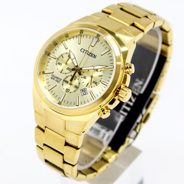 現貨 可自取 CITIZEN AN8172-53P 星辰錶 手錶 40mm 三眼計時 金面盤 金色鋼錶帶 金錶 男錶女錶