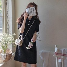 Bellee 正韓小香風雙扣領短袖彈性洋裝  (2色)【0523-37】