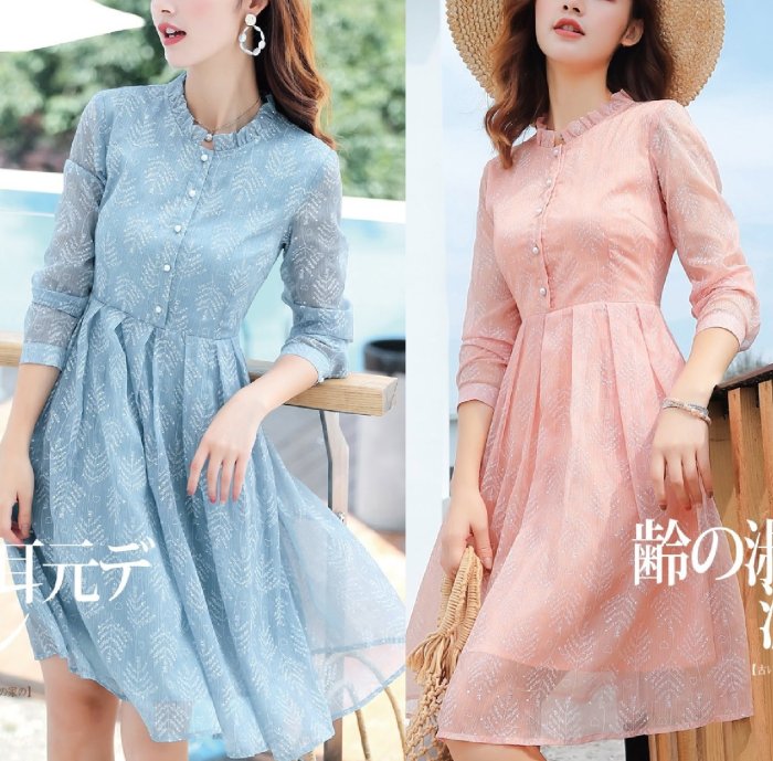 【QINA精品】新款秋裝棉質褶皺拼接收腰修身連衣裙洋裝