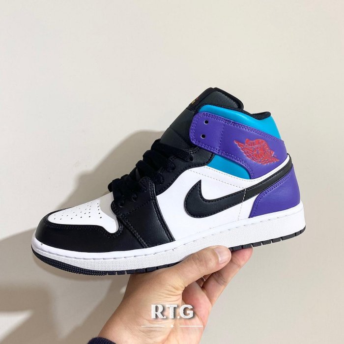 【RTG】NIKE AIR JORDAN 1 MID TEAL PURPLE 白黑紫 中筒 拼接 男鞋 DQ8426-154