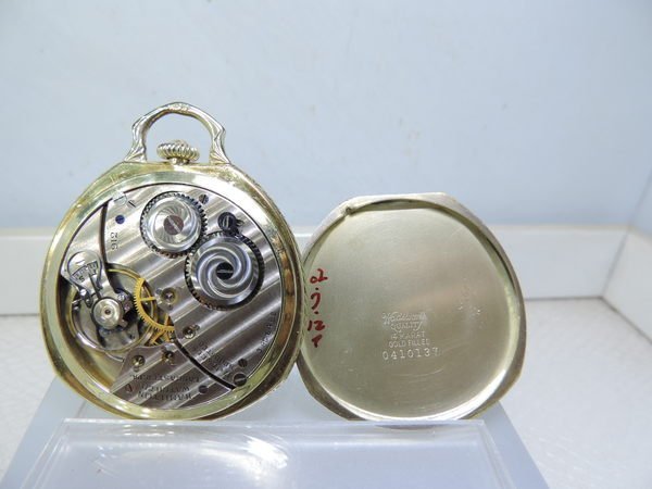 典藏  HAMILTON 漢彌頓 (罕見數字旋轉秒針)14K厚包金古董懷錶