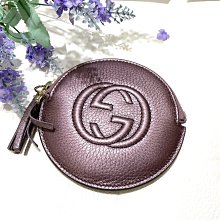 二手旗艦 Gucci 紫色 牛皮 雙Ｇ壓紋 DISCO 圓型 拉鍊 零錢包 (公益店)26539
