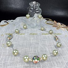珍珠林~10mm珍珠串鍊~南洋深海硨磲貝珍珠(蘋果綠)搭配手繪景泰藍#979+2