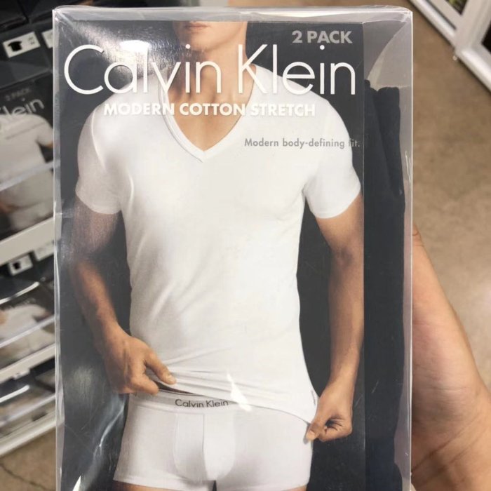 CK/Calvin Klein家居男士打底衫背心無袖圓V領修身黑白色全棉短袖