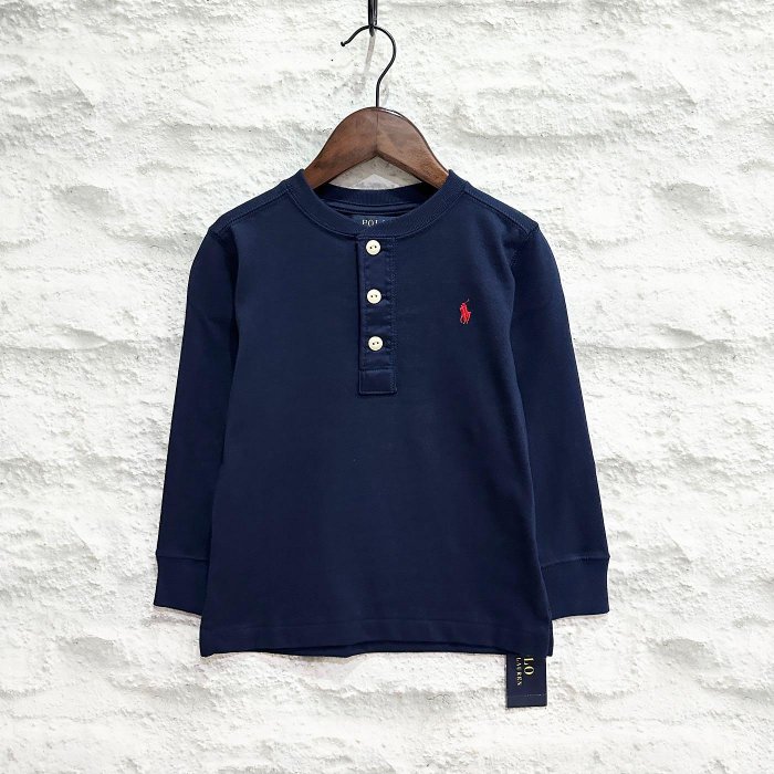 Maple麋鹿小舖 美國購買 童裝品牌POLO RALPH LAUREN 男童深藍色亨利長T ＊ ( 現貨3T )