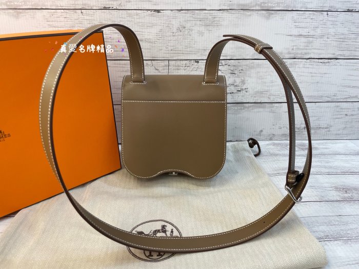 《真愛名牌精品》Hermes Della Cavalleria Mini 大象灰 銀釦 斜背包/屁股包 *全新品*代購