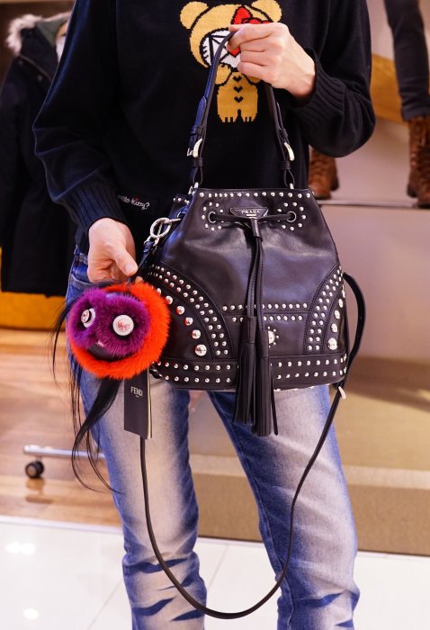 Prada B2785 Soft Calf Studded Bucket Bag 瀏蘇水桶包 黑 現貨