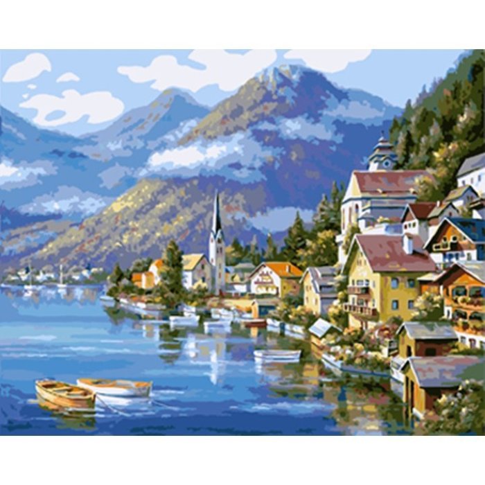 ArtLife藝術生活 DIY 彩繪 數字油畫 裝飾畫【DT113】湖畔山城 40*50cm