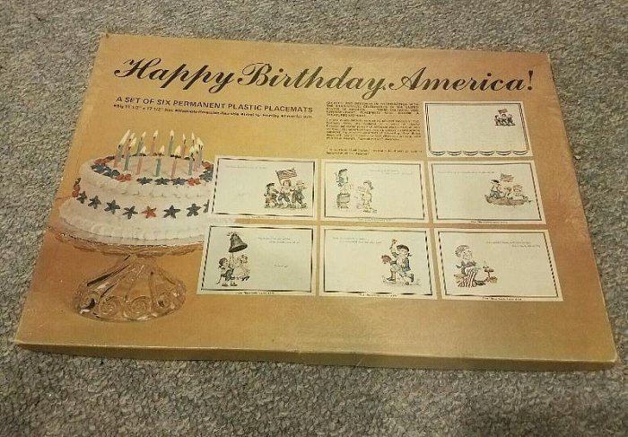 VTG NEW BICENTENNIAL 1776-1976 SET of 6 HAPPY BIRTHDAY AMERICA VINYL PLACEMATS