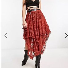 (嫻嫻屋) 英國ASOS-Free People 鬆緊高腰蕾絲分層中長裙EH23