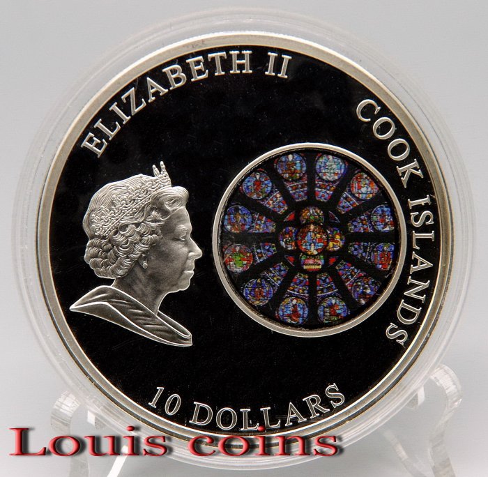 【Louis Coins】F054‧Cook Islands‧2011庫克群島‧巴黎聖母院‧天堂之窗彩繪玻璃紀念銀幣