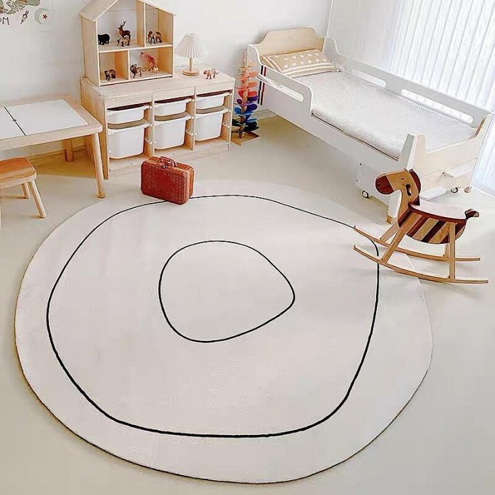 圓形地毯客廳簡約輕奢毛毛蟲沙發墊子臥室房間搖椅電腦椅防滑地墊