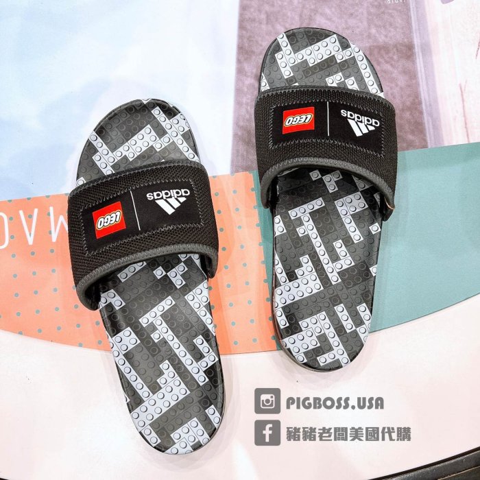 【豬豬老闆】ADIDAS LEGO X ADILETTE COMFORT 黑灰 樂高 積木感 拖鞋 男鞋 GW0822