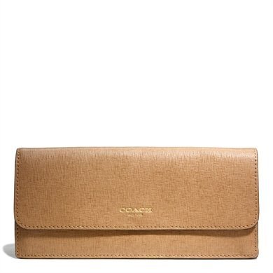 Coco小舖 COACH 49350 SAFFIANO LEATHER SOFT WALLET 太妃糖色防刮皮革簡便皮夾