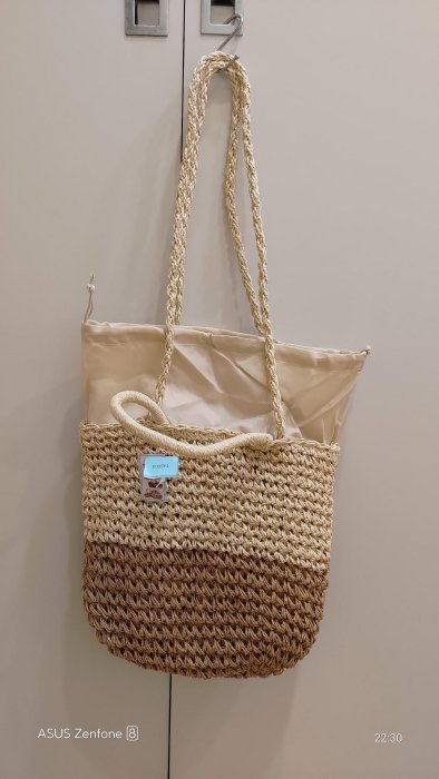 草編織  輕便  側背 手提包 （米色+ 淺咖啡 ）免運費
