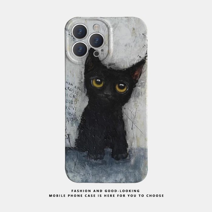 塗鴉黑色貓咪 手機殼 iPhone 15 14 13 12 11 plus pro max xr xs mini 8 7
