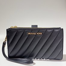 就愛精品店❤️  MICHAEL KORS  黑色格紋皮革金扣手拿長夾-附提袋 #35T0GP6W3U