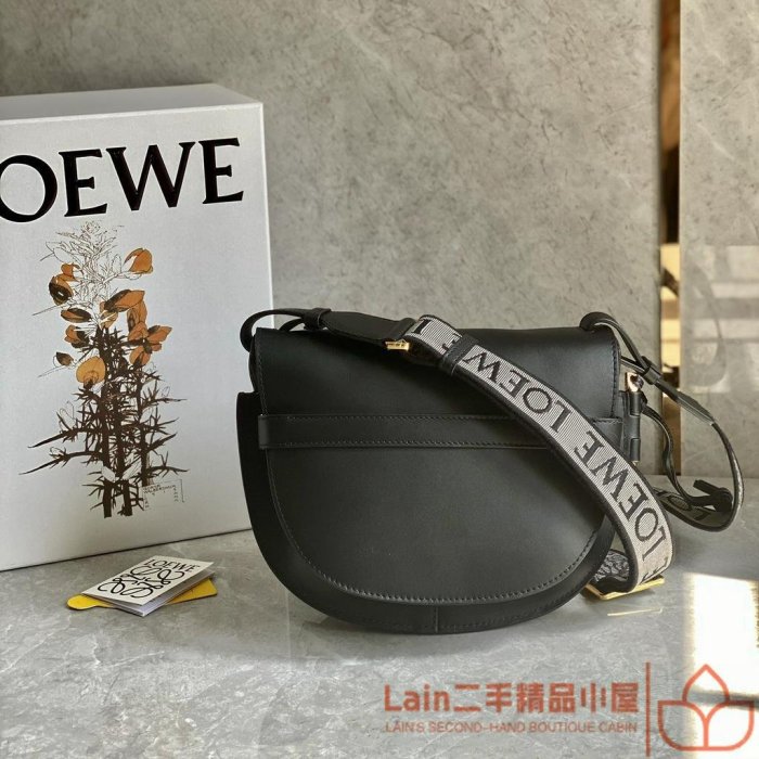 二手精品 LOEWE 羅意威 Gate Dual mini/小號 通用寬肩帶  黑色 馬鞍包 斜背包 單肩包 腰包