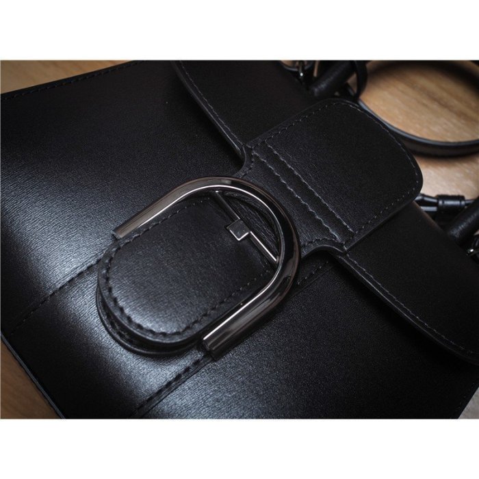 【二手正品】 DELVAUX Brillant Mini BOX Kelly 黑色手提肩斜背兩用包 RZ0205 全新