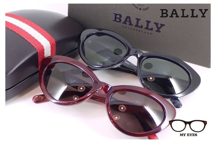 【My Eyes 瞳言瞳語】BALLY 簡約品牌 純黑/珊瑚紅小貓眼型太陽眼鏡 性感風 厚版料 小臉型佳 (2007A)