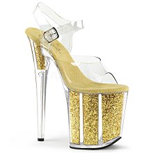 Shoes InStyle《八吋》美國品牌 PLEASER 原廠正品透明金蔥極端厚底高跟涼鞋『黃金色』