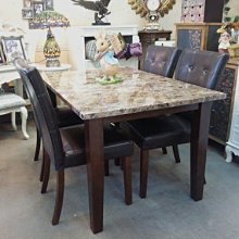 OUTLET限量低價出清--全新 新古典 喬伊4.5尺原木優質石面長方餐桌--促銷 優惠 6800 元