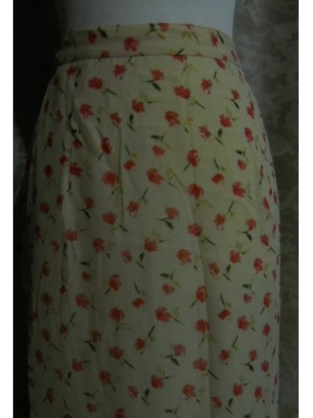 ~麗麗ㄉ大碼舖~M(25-30吋)黃色印花側拉鍊式雙開岔長裙~直裙~小碼拍賣