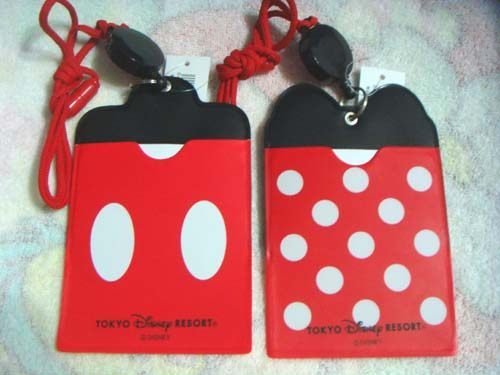 [點點藍]日本帶回Disney迪士尼樂園 米奇手掌、米妮蝴蝶結車票夾(悠遊卡)證件夾吊帶掛帶頸鍊