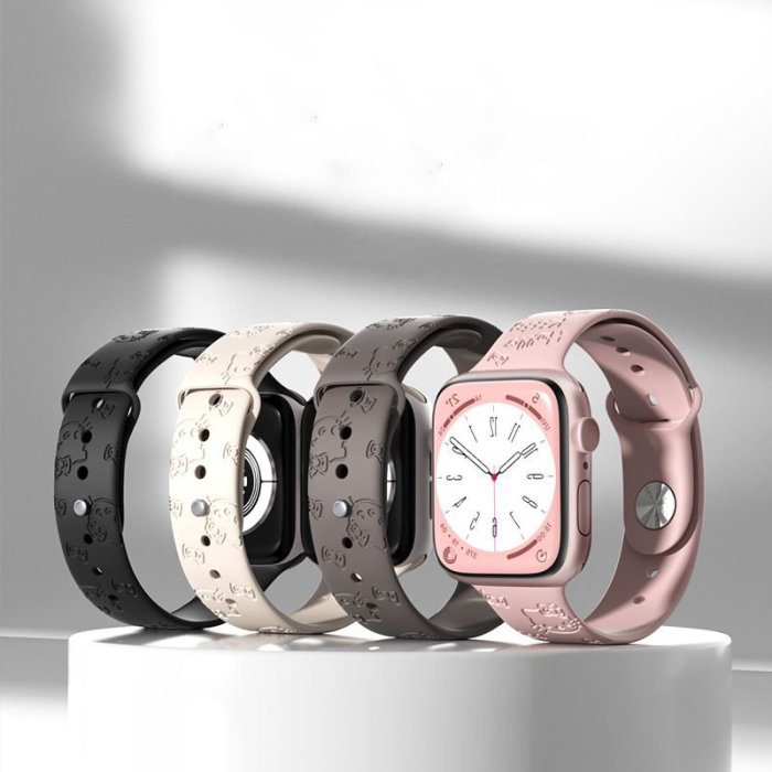 適用於 Ap ple i Watch Series Ultra SE 8 7 6 5 4 3 2 1 的粉色貓雕刻錶帶