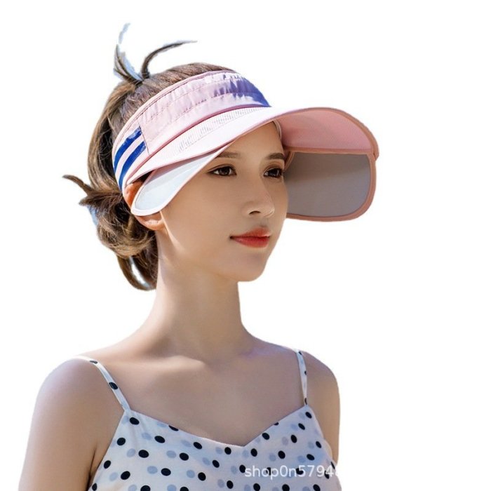 解憂雜貨鋪 棒球帽女大沿拉板可伸縮遮陽帽戶外運動紫外線騎車空頂太陽帽