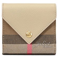 【茱麗葉精品】全新商品 BURBERRY 專櫃商品 8073146 Lila格紋拼接信封扣式零錢短夾.米邊 現貨