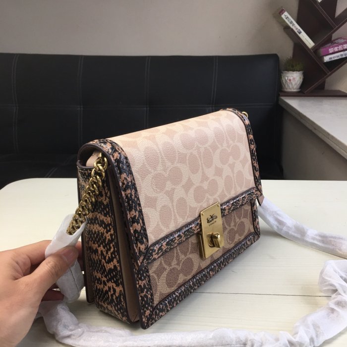 【小怡代購】全新 COACH 89068 美國正品代購蛇皮拼老花帆布 大款 hutton 新款 鏈條包 超低直購