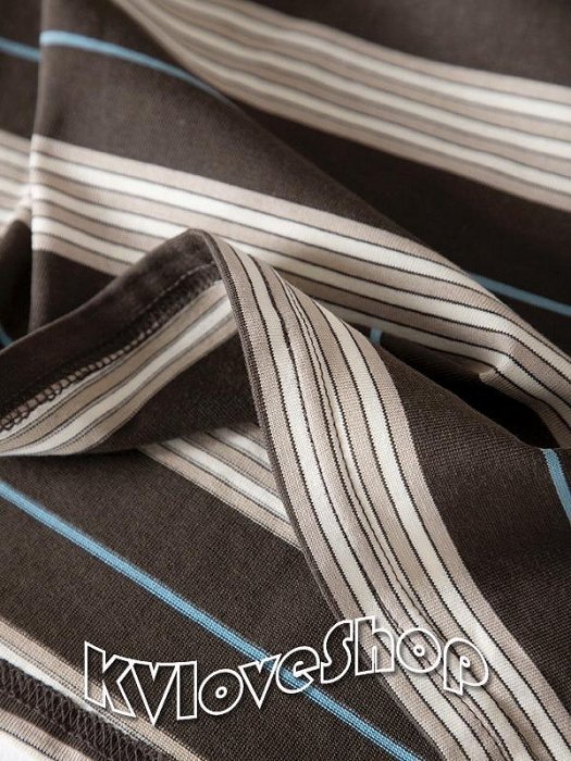 KVLOVE SHOP-W〥外貿單 時尚藍色領口撞色條紋舒適小寬鬆短袖T〥特價