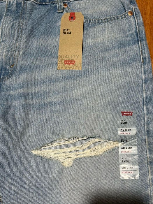 Levis 511 小直筒 淺藍 大破壞 牛仔褲 40Wx32L 大尺碼 牛仔長褲 破褲 Levi’s