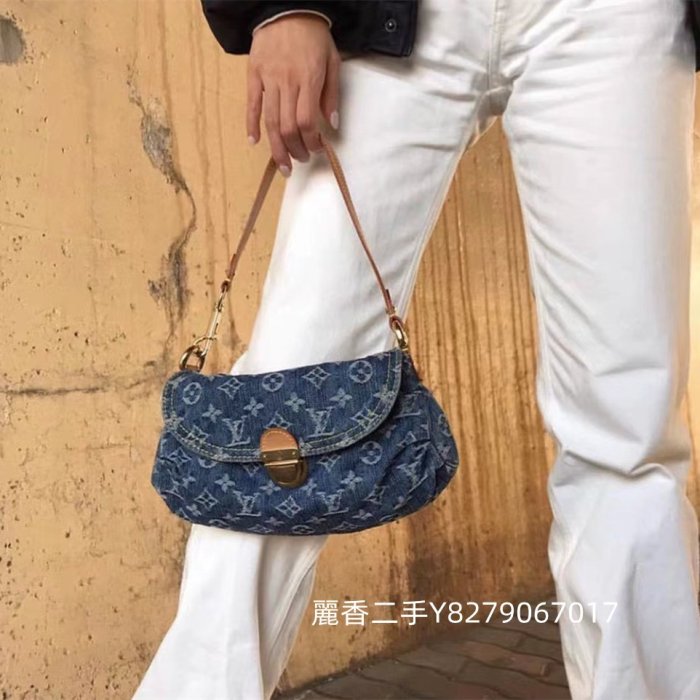 麗香二手 LV 路易威登 老花Monogram 丹寧牛仔布手提包 肩背包 腋下包 M95050