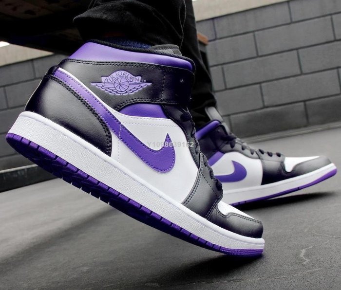 代購】Nike Air Jordan 1 Mid White Black Purple 白黑紫男款554724