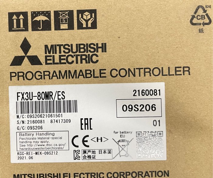 三菱Mitsubishi PLC FX3U 80MR ES-A 全新附盒-全新品. 不得與其他商品