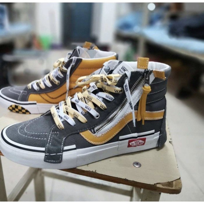 潮牌 新款 Vans SK8-Hi Reissue Cap Inside Out  解構 灰黃 帆布鞋 VN0A3W