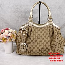 優買二手精品名牌店 GUCCI 211944 燙金 緹花布 肩背包 手提包 SUKEY 包 水餃包 南瓜包 美品